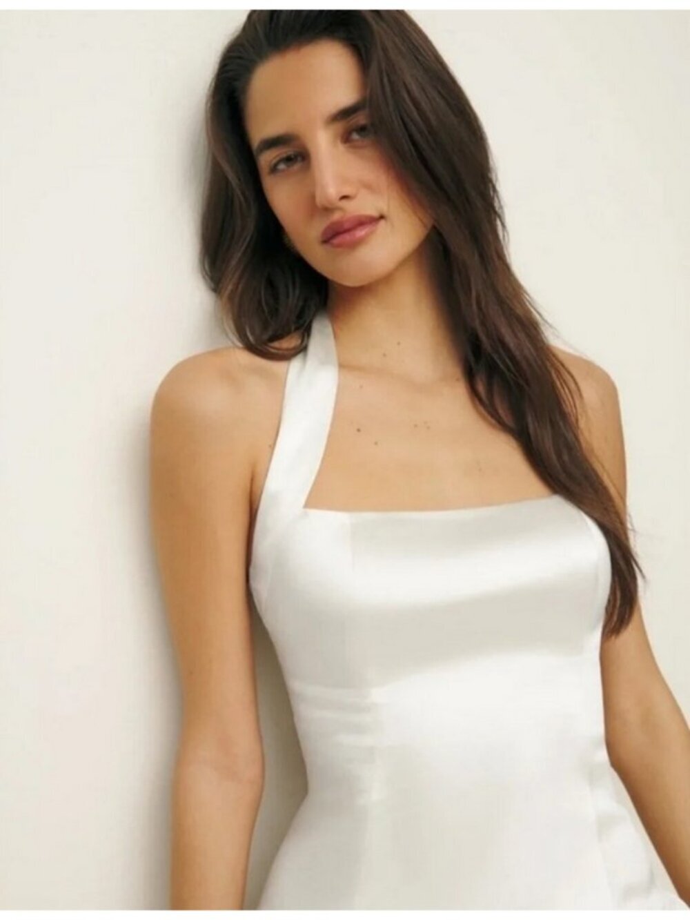 💕REFORMATION💕 The Babette Bubble Hem Silk Satin Halter Mini Dress Ivory 8 NWT - Picture 10 of 16